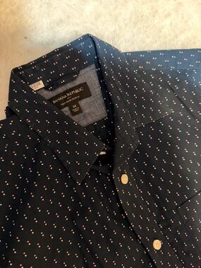 Banana Republic Navy Button-Down Shirt with Red & White Dot Print